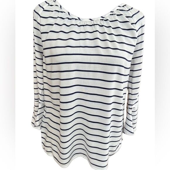 Banana Republic white/black striped rayon scoop neck top, 3/4 bell sleeves sz S - Picture 1 of 5